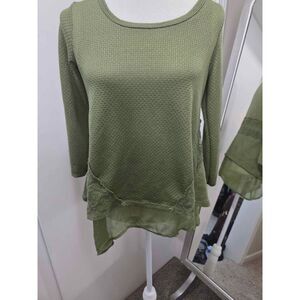 Tru Self Olive Green Layered Lace Back Top Size S